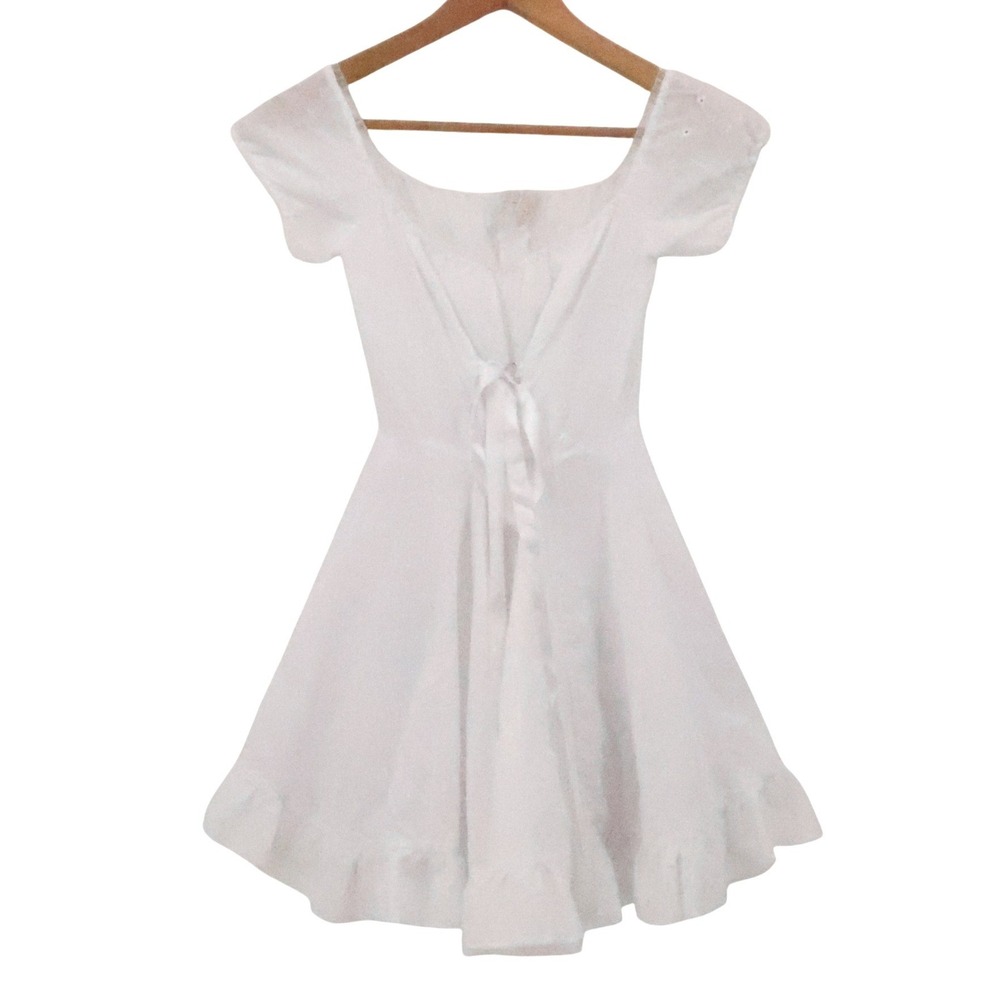 Eyelet Milkmaid Mini Dress Womens Size XXS White Cottage Corset Coquette Lace